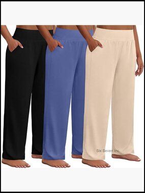 3 Pack Plus Size Wide Leg Yoga Pants High Waist Sweatpants Palazzo Pants with